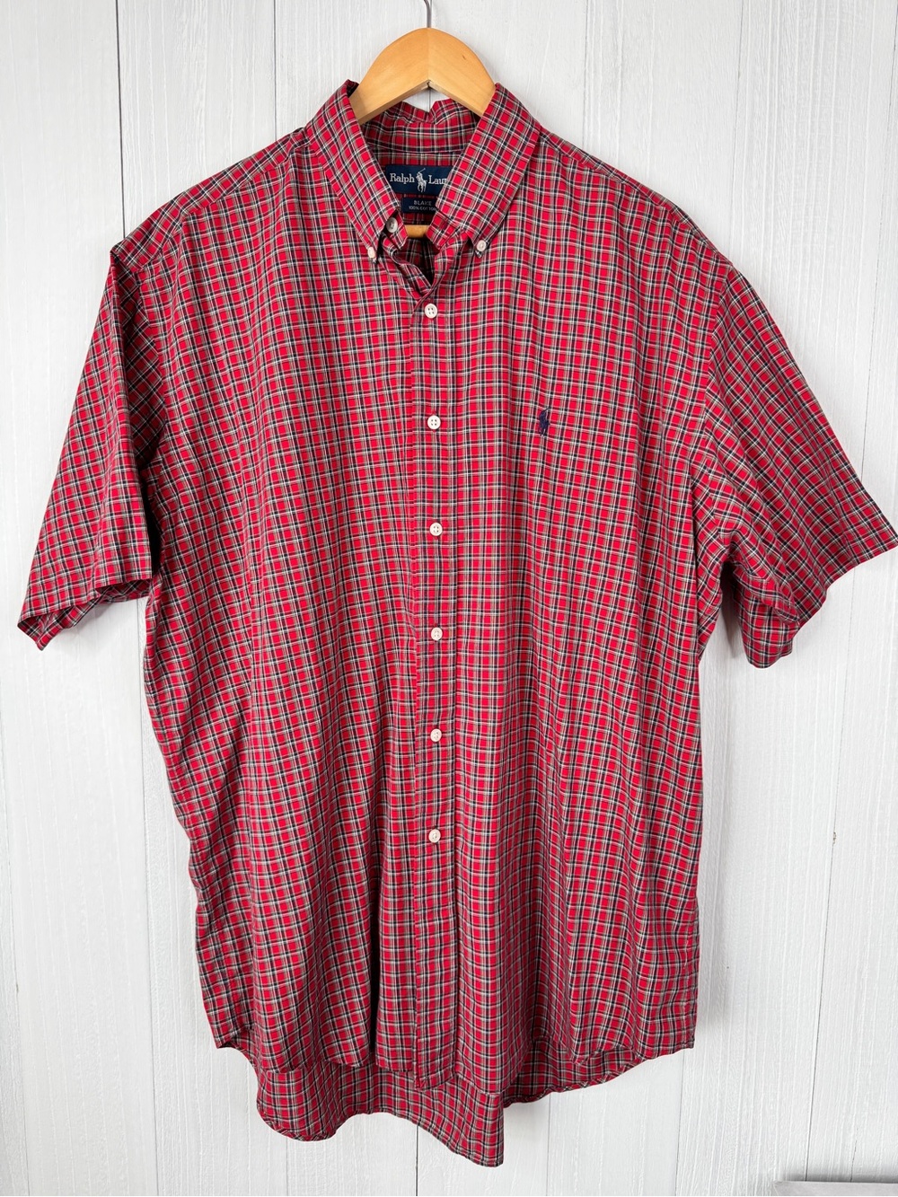 Ralph Lauren Vintage Red Plaid Button-Down Short Sleeve Shirt
